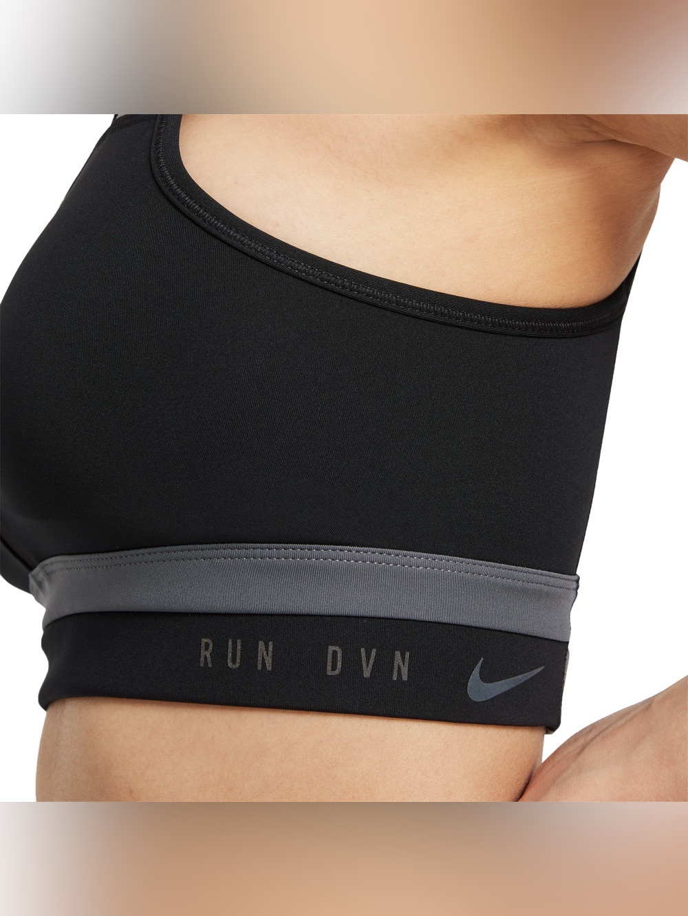 Nike Run DVN Women's Black Sports Bra with Gray Contrast Band Reflective Swoosh